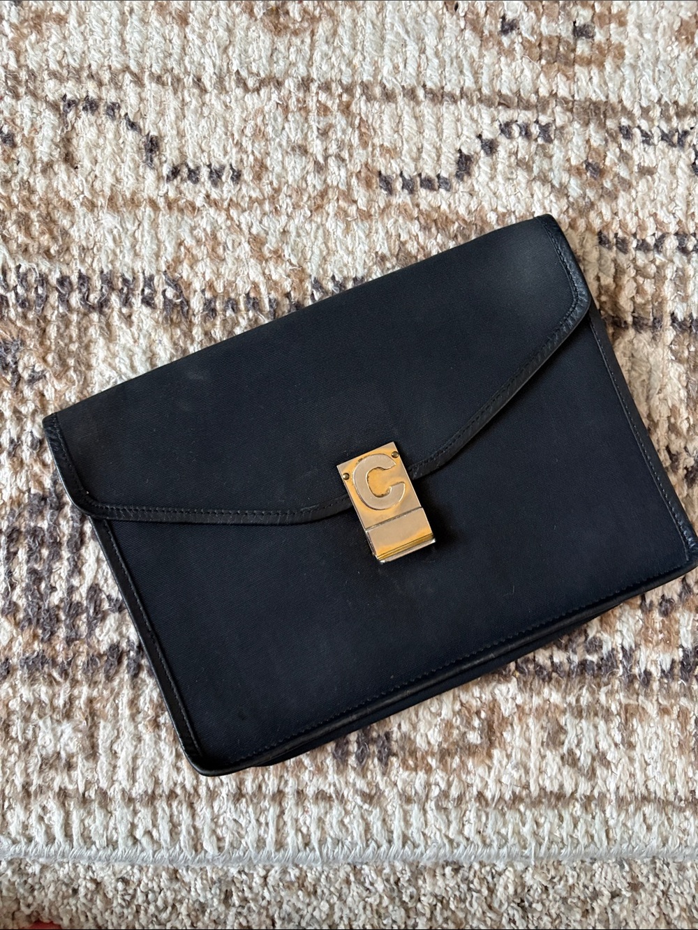 CÉLINE PARIS 1970s Canvas and Leather Gold Logo Envelope Clutch Bag Vintage